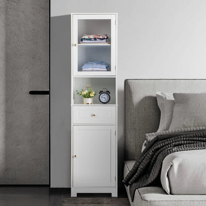 Ktaxon Large Bathroom Tall Storage Cabinet Organizer, Freestanding Line Tower Pantry Cabinet with Adjustable Shelves and 2 Cupboards for Kitchen Living Room Bedroom Office, 18"x13"x71", White