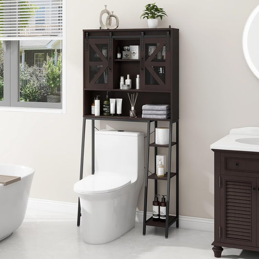 Vabches Over The Toilet Storage Cabinet with Toilet Paper Holder Stand, Above Toilet with Adjustable Shelf & 2 Doors
