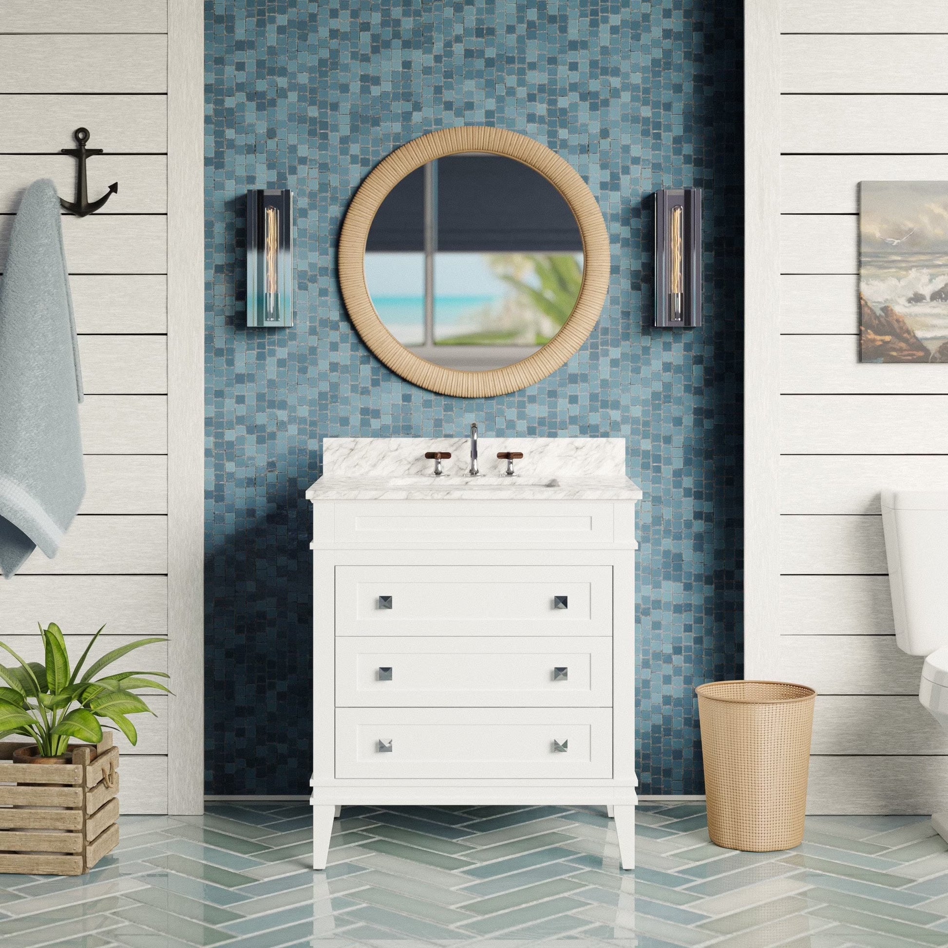 Eleanor 30" Bathroom Vanity with White Cabinet and Carrara Marble Top