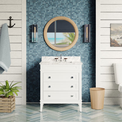 Eleanor 30" Bathroom Vanity with White Cabinet and Carrara Marble Top