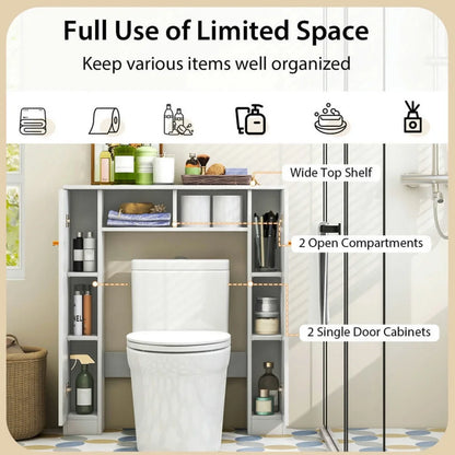 Topcobe Over The Toilet Storage Cabinet with 2 Open Compartments and 4 Adjustable Shelves, Bathroom Furniture, Bathroom Shelves, White