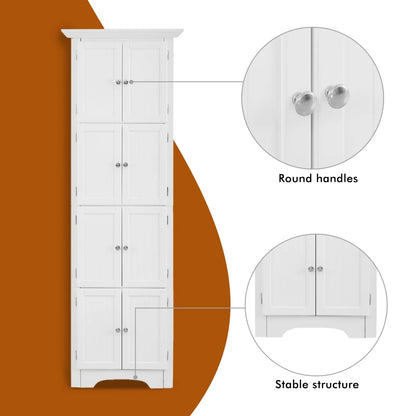 Freestanding Tall Storage Cabinet with 4 Doors and 4 Shelves, Large Bathroom Cabinet, Freestanding Kitchen Pantry Cabinet for Living Room, Kitchen, Dining Room, Office