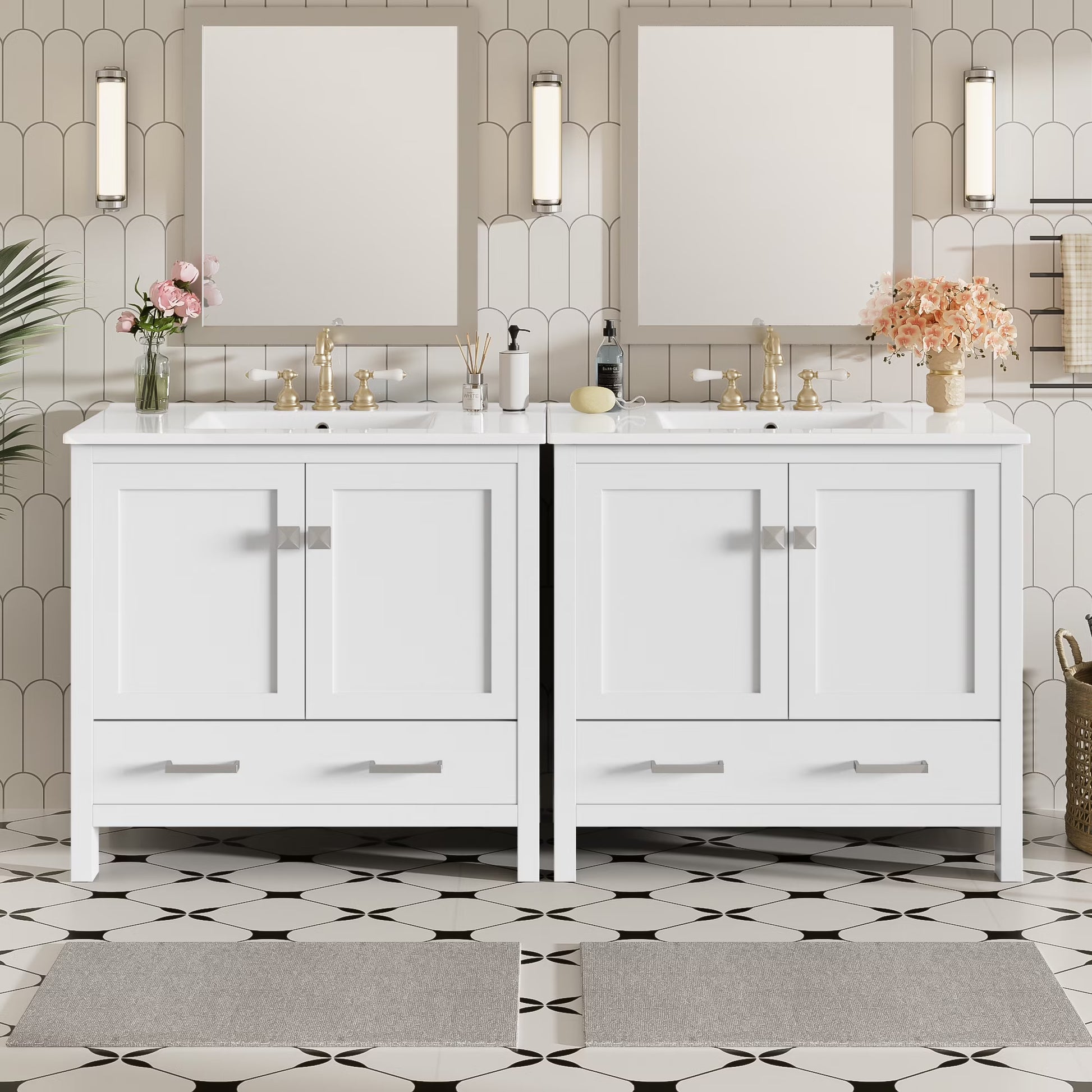 Harper & Bright Designs 72" White Bathroom Vanity Sink Combo with Soft-Close Doors, Bathroom Floor Cabinet with Storage