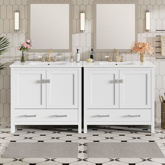 Harper & Bright Designs 72" White Bathroom Vanity Sink Combo with Soft-Close Doors, Bathroom Floor Cabinet with Storage