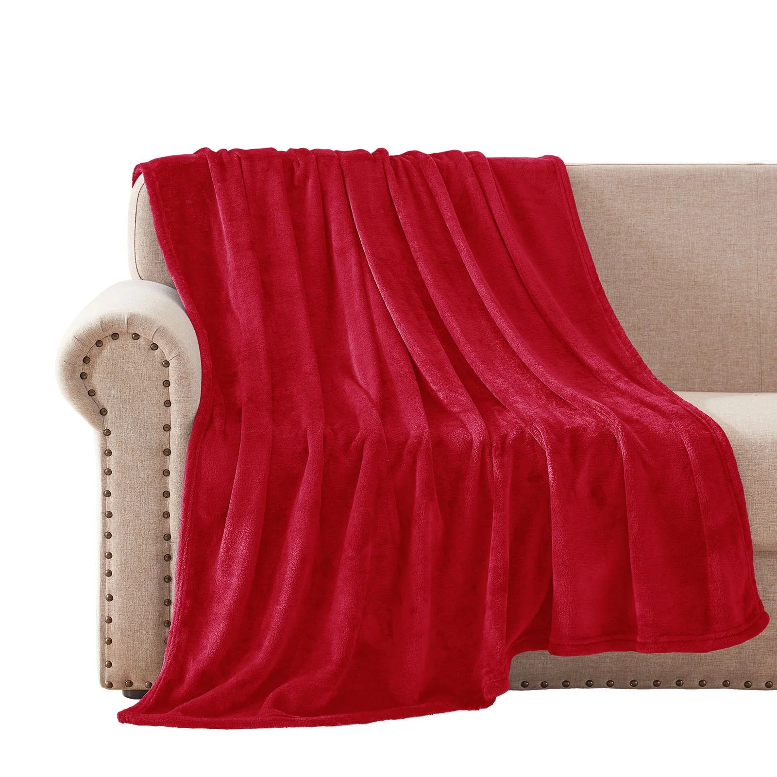 Exclusivo Mezcla Fleece Throw Blanket for Couch/Sofa/Bed,Plush Soft Blankets and Throws,Lightweight and Cozy-50" x 60" (Red)
