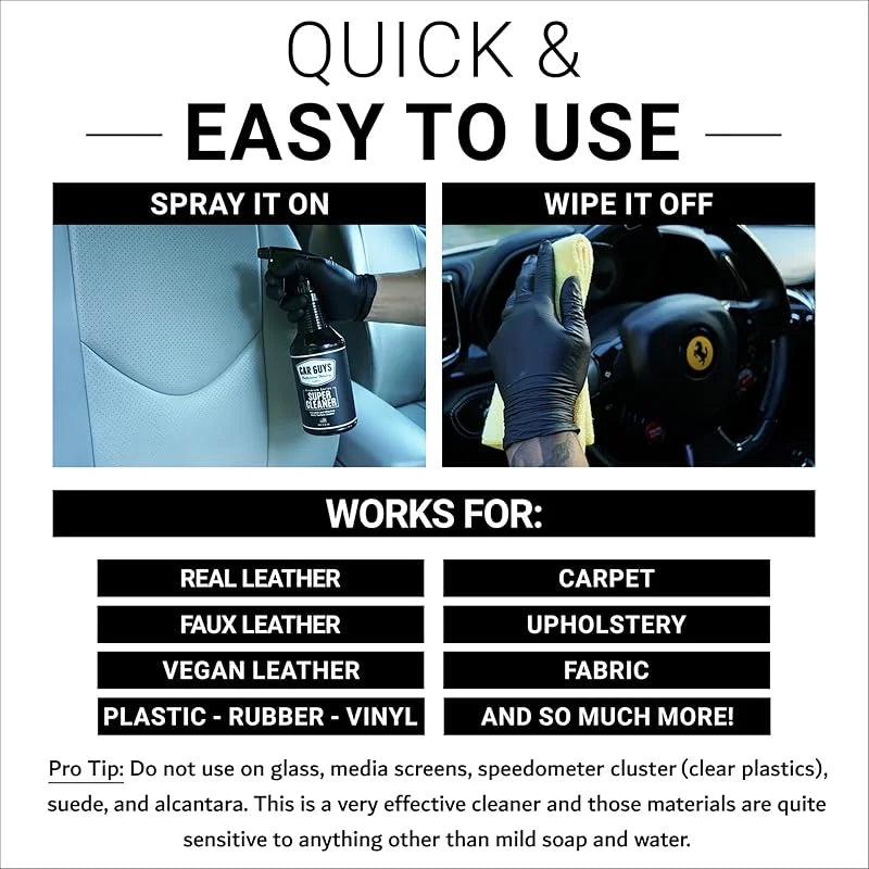 Super Cleaner | Effective Car Interior Cleaner | Leather Car Seat Cleaner | Stain Remover for Carpet, Upholstery, Fabric, and Much More! | 18 Oz Kit with Microfiber Towel