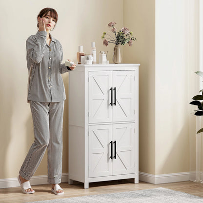 HOMCOM Bathroom Floor Cabinet, Farmhouse Bathroom Cabinet with Doors, White