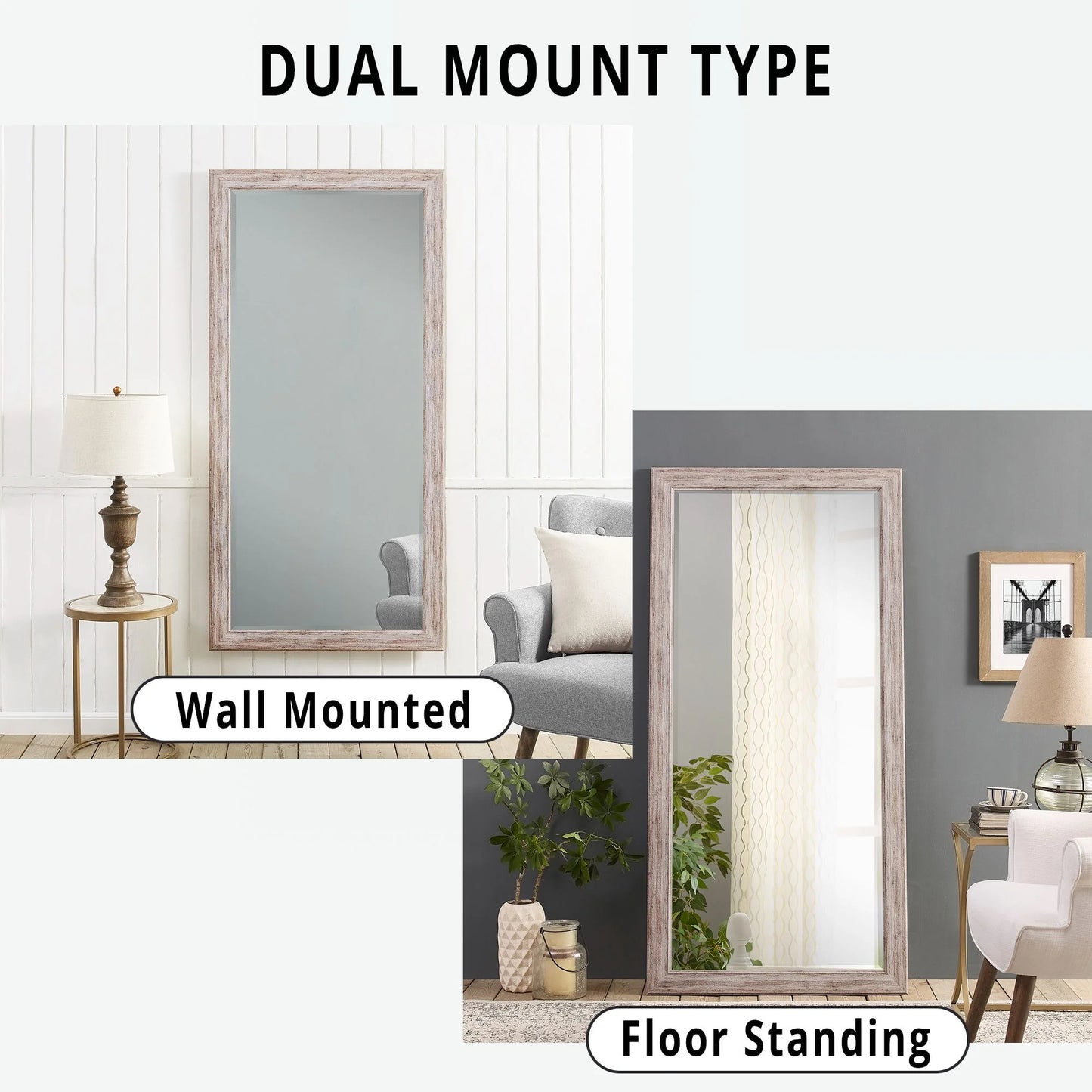 Large Farmhouse Mirror Farmhouse Bathroom Mirror Farmhouse Mirrors for Wall Decor Living Room Rustic Mirrors for Wall Decor Living Room Dressing Room Floor/Wall Mounted - Rustic, Distressed White