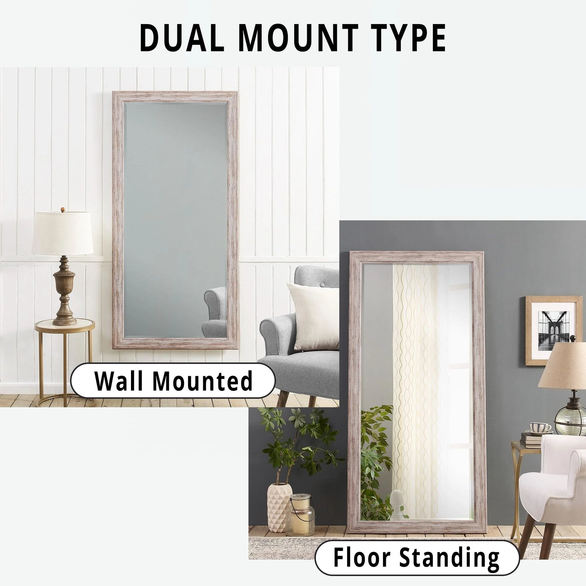 Large Farmhouse Mirror Farmhouse Bathroom Mirror Farmhouse Mirrors for Wall Decor Living Room Rustic Mirrors for Wall Decor Living Room Dressing Room Floor/Wall Mounted - Rustic, Distressed White
