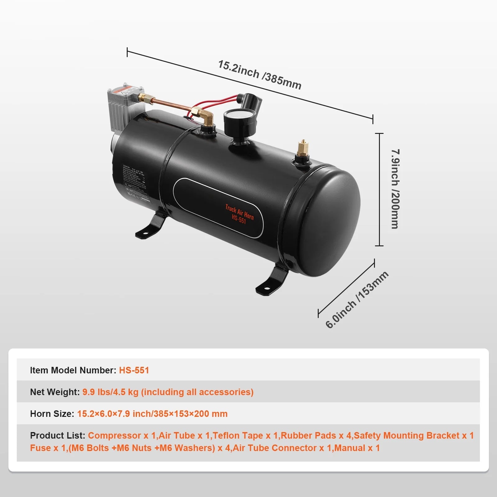 KFFKFF 12V Air Compressor System, 0.8 Gal/3L Tank, 120 psi, Ideal for Train Horns, Tire Inflation, and Air Mattresses, Onboard Compressor with Tank