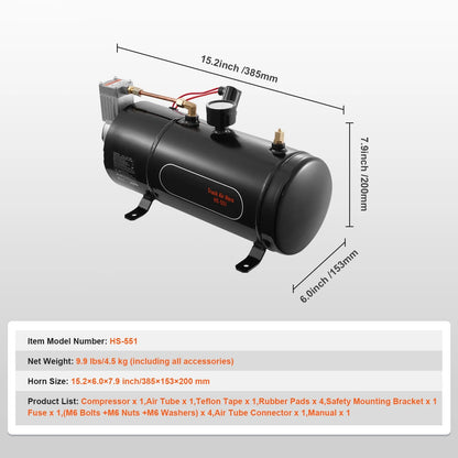 KFFKFF 12V Air Compressor System, 0.8 Gal/3L Tank, 120 psi, Ideal for Train Horns, Tire Inflation, and Air Mattresses, Onboard Compressor with Tank