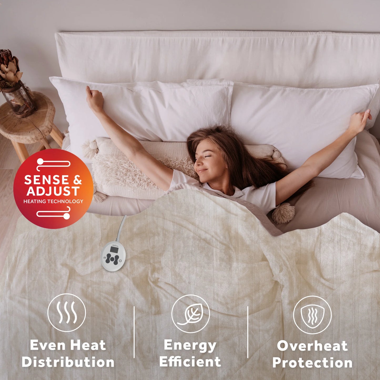 Sunbeam Heated Blanket Royal Posh Velvet Champagne 12 Heat Settings 12-Hour Auto Shut Off Full 84"x72"