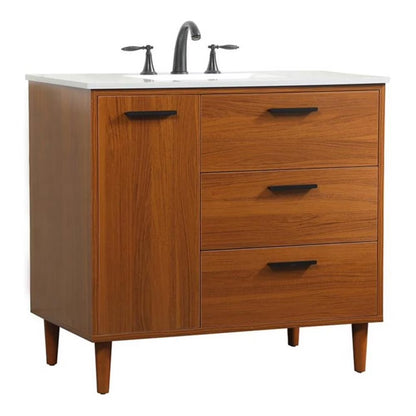Elegant Decor Baldwin 36" Solid Wood and MDF Bathroom Vanity in Walnut