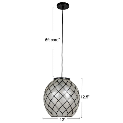 Robert Stevenson Lighting Marina Natural Capiz and Metal Orb Pendant Ceiling Light, Natural and Black