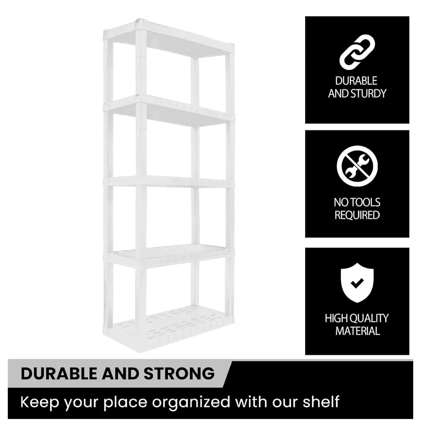 Oskar 5 Tier Plastic Shelves - Bathroom, Kitchen, Garage Storage - Heavy Duty, Stackable, No Tools, White 5-Tier-Small White