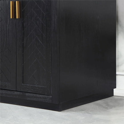 Gazsi 72" Double Bathroom Vanity Set in Black Oak with Grain White Composite Stone Countertop Without Mirror