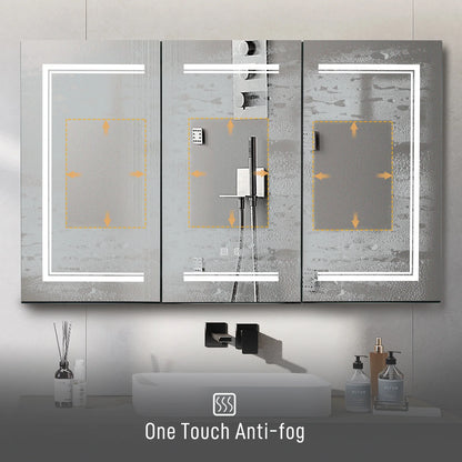 Ktaxon 48"x28" LED Bathroom Mirror Cabinet with Lights, Wall-Mounted Medicine w/Defogger, Dimmable, Memory function, Outlets & USB, White